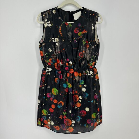 3.1 Phillip Lim Silk Mini Dress 4 Abstract Graphic Print Studded Sleeveless - Picture 1 of 11